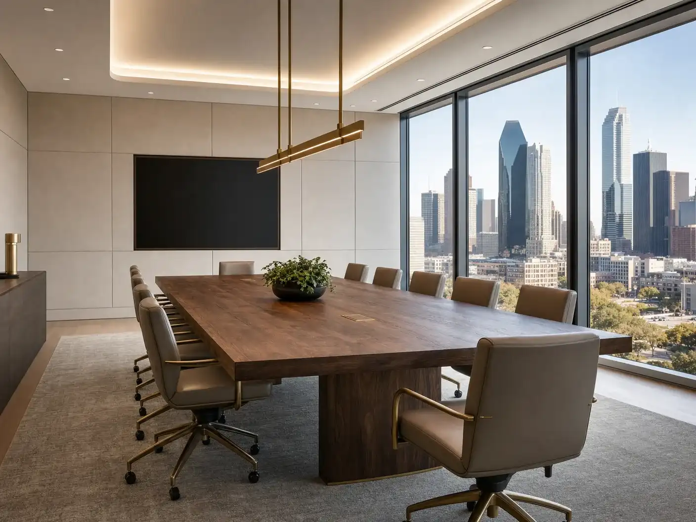 Conference room grasscloth wallcovering