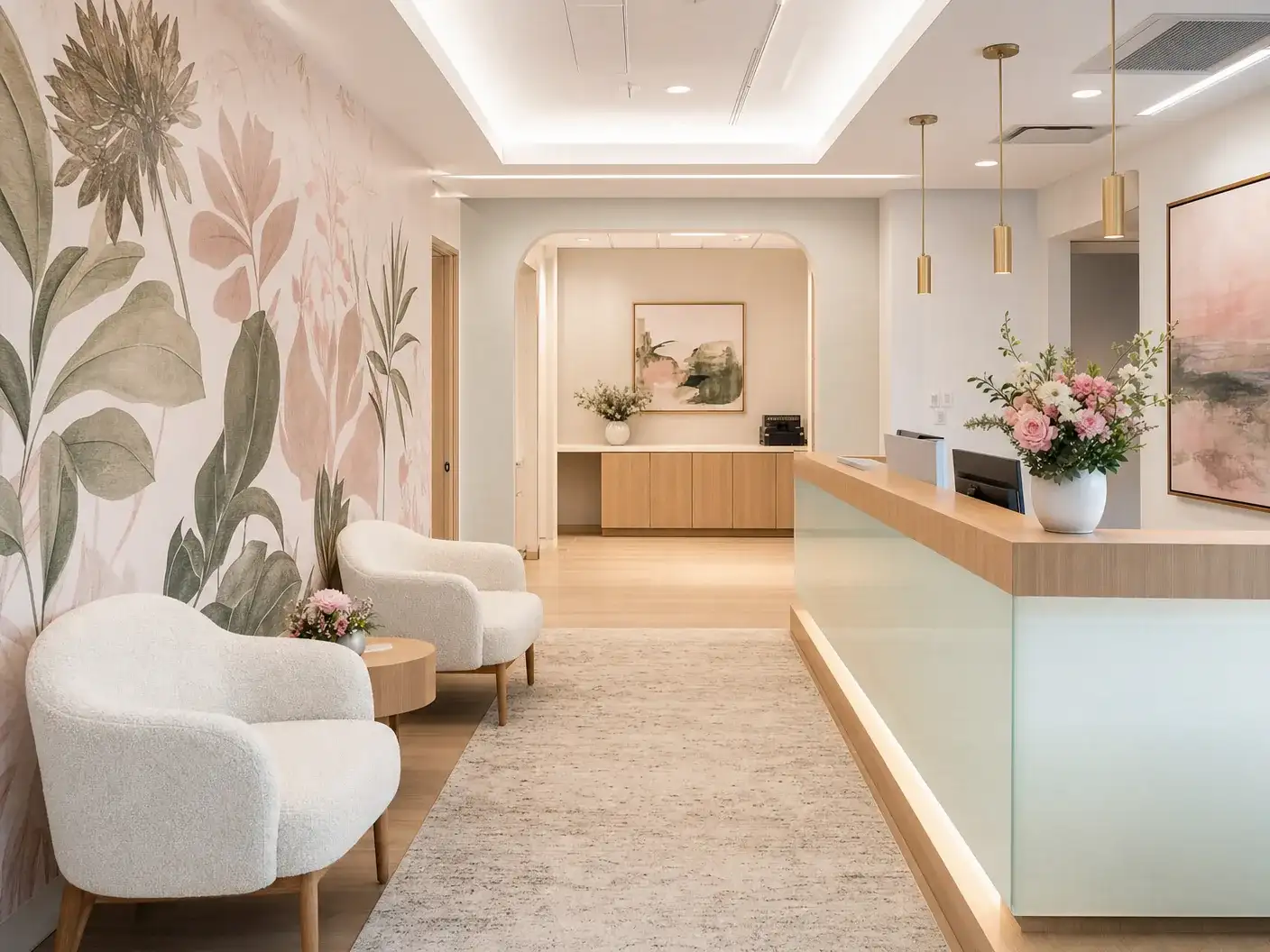 Philadelphia medical office with calming botanical feature wallpaper